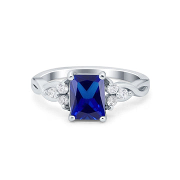 Emerald Cut Wedding Bridal Ring Simulated Blue Sapphire CZ 925 Sterling Silver
